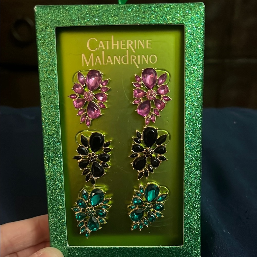 Catherine Malandrino Pink and Black Cluster Earrings Set